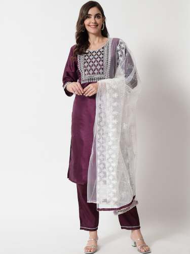 Purple active wear top bottom and dupatta set manufacturer