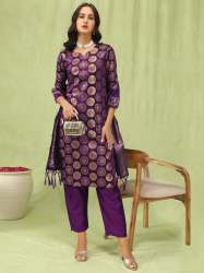 Purple Silk Jacquard Kurta Pant With Banarasi Silk dupatta 
