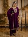 purple  Women's Embroidered Silk Blend Anarkali Kurta Pant With Dupatta Set