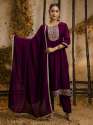 purple  Women's Embroidered Silk Blend Anarkali Kurta Pant With Dupatta Set thumb 1
