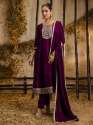 purple  Women's Embroidered Silk Blend Anarkali Kurta Pant With Dupatta Set thumb 3