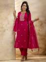 Women's Embroidered Silk Blend Kurta Pant Sets With Dupatta thumb 1