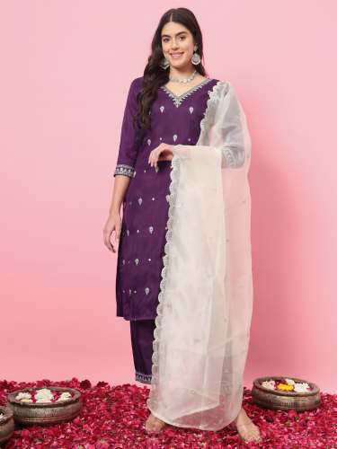 Saanjh Silk Blend Kurta and Trouser Set with Organza Dupatta