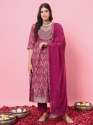 Saiyaara Purple Cotton Silk Embellished Flared Suit Set