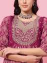 Saiyaara Purple Cotton Silk Embellished Flared Suit Set thumb 1