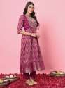 Saiyaara Purple Cotton Silk Embellished Flared Suit Set thumb 2