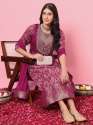 Saiyaara Purple Cotton Silk Embellished Flared Suit Set thumb 3