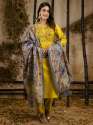 Satrangi Lemon Embroidered Viscose Rayon Straight Suit Set