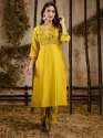 Satrangi Lemon Embroidered Viscose Rayon Straight Suit Set thumb 1