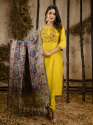 Satrangi Lemon Embroidered Viscose Rayon Straight Suit Set thumb 2