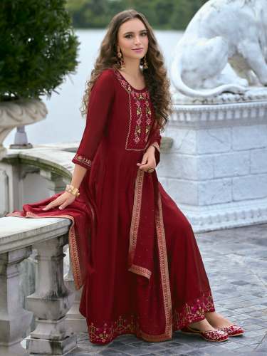 Silk Blend Kurta Pant Dupatta Set Manufaturer anarkali suit
