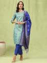 sky blue Cotton Silk Jacquard Kurta Pant With Banarasi Silk dupatta