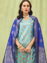 sky blue Cotton Silk Jacquard Kurta Pant With Banarasi Silk dupatta thumb 1