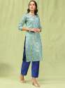 sky blue Cotton Silk Jacquard Kurta Pant With Banarasi Silk dupatta thumb 2