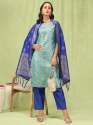 sky blue Cotton Silk Jacquard Kurta Pant With Banarasi Silk dupatta thumb 3