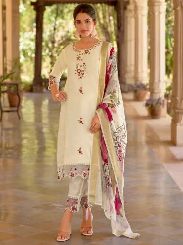 Stunning White Embroidered Kurti Pant Set 