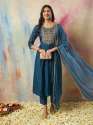  TEAL Nritya Women Flared Kurta and Trousers Pant Set Cotton Silk Blend thumb 3