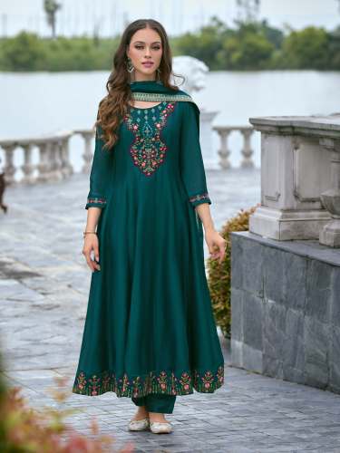 Teal Women Silk Blend Kurta Pant Dupatta Set maufaturer