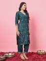 Triveni Silk Blend Kurta and Trouser Set with Organza Dupatta thumb 2