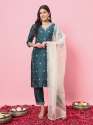 Triveni Silk Blend Kurta and Trouser Set with Organza Dupatta thumb 3