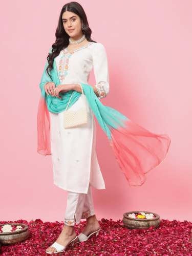 white top bottom duppta set 