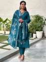 Women Kurta and Pant Dupatta Sets Silk Fabrics with Embroidery  thumb 3