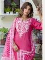 Women's Embroidered Silk Straight Kurta Trouser with Dupatta Set thumb 3