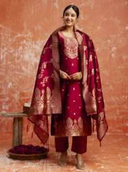 Women Silk Blend Kurta Pant Dupatta Set Supplier