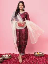 Yatra Silk Blend Kurta and Trouser Set with Organza Dupatta