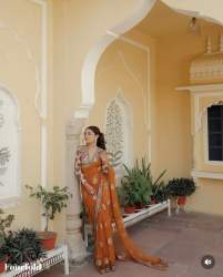 Butterfly Net Embroidery Work saree