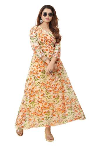 Fancy Georgette Yellow Floral Printed Dress