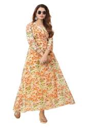 Fancy Georgette Yellow Floral Printed Dress