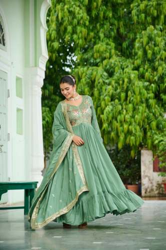 Vichitra Silk With Rich Embroidered Zari Gown With Dupatta