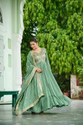 Vichitra Silk With Rich Embroidered Zari Gown With Dupatta