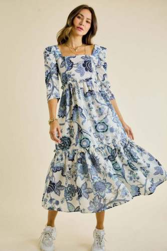 Woman American Cotton White Printed One Pices Dress