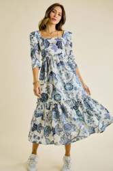 Woman American Cotton White Printed One Pices Dress