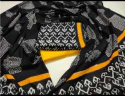 Black And Yellow Printed Cotton Unstitched Women Suits