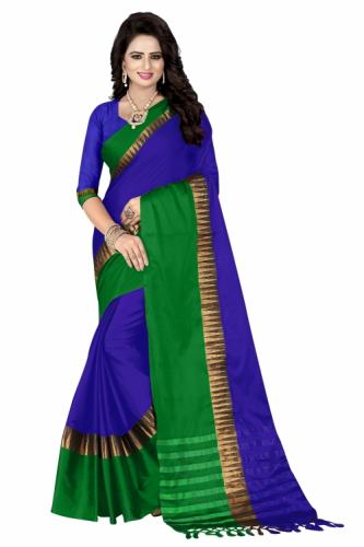 Textile Designer women dark blue cotton silk saree