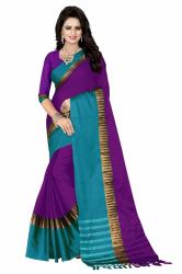 Designer cotton silk saree dark purple 