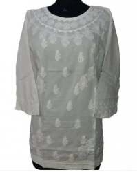 White Dyeable Chikan Cotton Kurti 