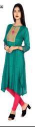 Fancy Neck Silk Green Kurti 