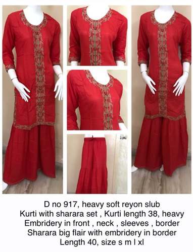 Rayon Slub Kurti with Sharara set  by Divas Collection