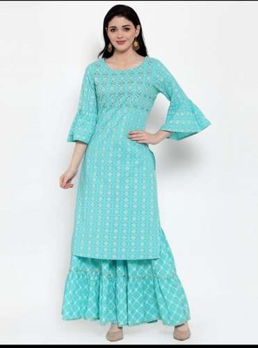 Sky Blue Sharara Style Kurti Set  by Divas Collection