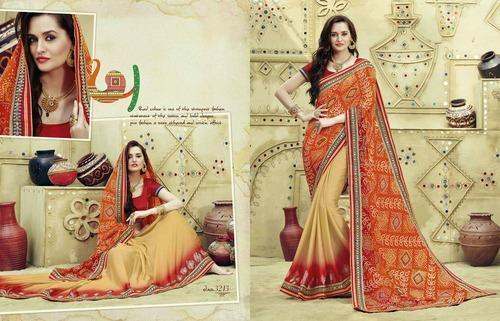 bandhani print and embroidary saree