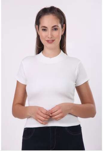 White color Ladies plain Embroidered Crop Top by S R Creation