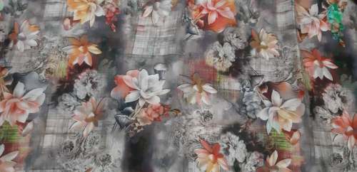 Gray flower Digital printed fabric by J P SILK MILLS