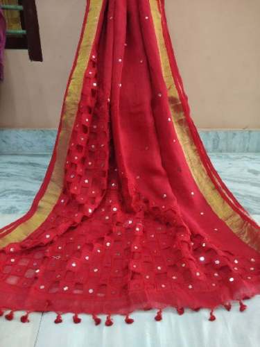 Cut work Linen Saree by ANUSKYA