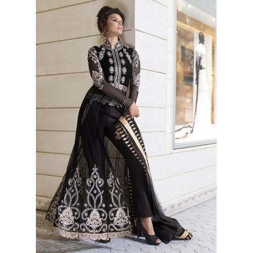 Party Wear Black Embroidered Suit  by Universal Apparels Company