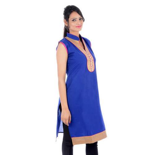 Plain Cotton Blue Kurti  by Universal Apparels Company