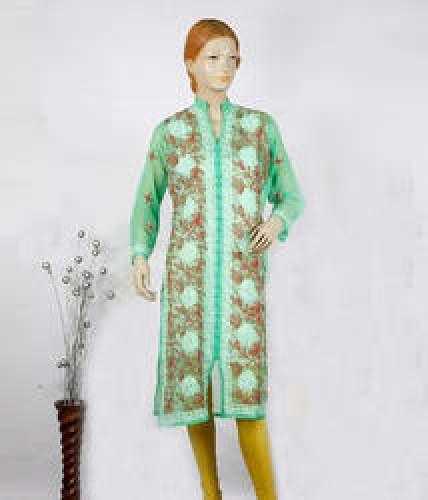 Fancy Sea Green Chikan work Kurti by INTERMESH SHOPPING NETWORK PVT LTD